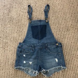 Blank Denim Short Cutoff Overalls